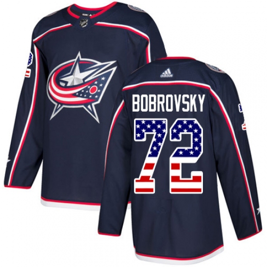 Youth Adidas Columbus Blue Jackets #72 Sergei Bobrovsky Authentic Navy Blue USA Flag Fashion NHL Jersey - Ujersey