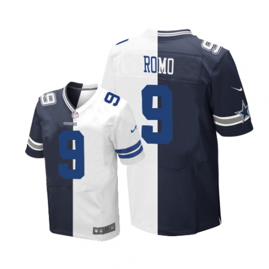 Men's Nike Dallas Cowboys #9 Tony Romo Elite Navy Blue/White Split Fashion NFL Jersey - Ujersey