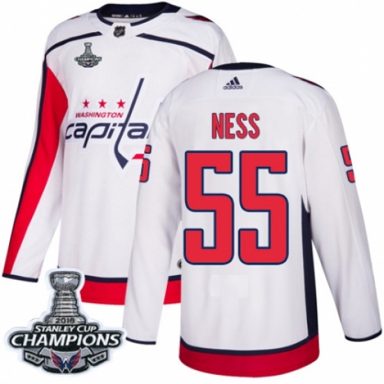 Men's Adidas Washington Capitals #55 Aaron Ness Authentic White Away 2018 Stanley Cup Final Champions NHL Jersey - Ujersey