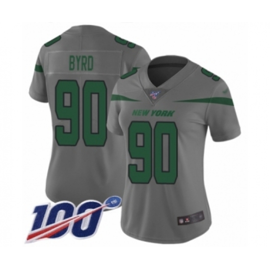 Women's New York Jets #90 Dennis Byrd Limited Gray Inverted Legend 100th Season Football Jersey - Ujersey