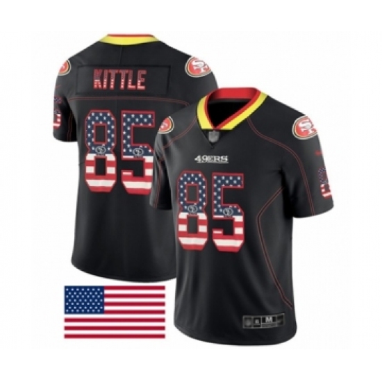 Men's San Francisco 49ers #85 George Kittle Limited Black Rush USA Flag Football Jersey - Ujersey