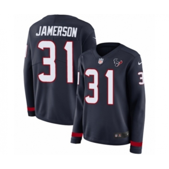 Women's Nike Houston Texans #31 Natrell Jamerson Limited Navy Blue Therma Long Sleeve NFL Jersey - Ujersey