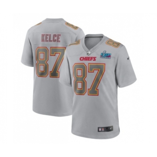 Men's Kansas City Chiefs #87 Travis Kelce Gray Super Bowl LVII Patch Atmosphere Fashion Stitched Game Jersey - Ujersey