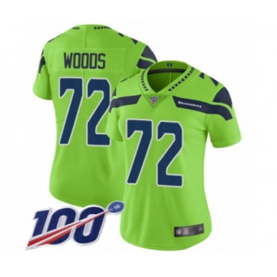 Women's Seattle Seahawks #72 Al Woods Limited Green Rush Vapor Untouchable 100th Season Football Jersey - Ujersey