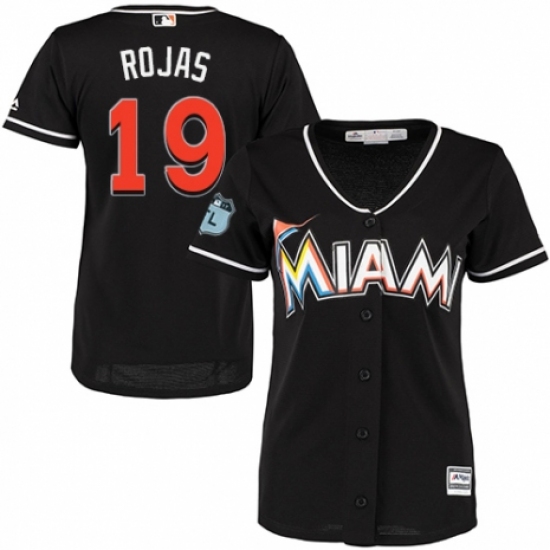 Women's Majestic Miami Marlins #19 Miguel Rojas Authentic Black Alternate 2 Cool Base MLB Jersey - Ujersey