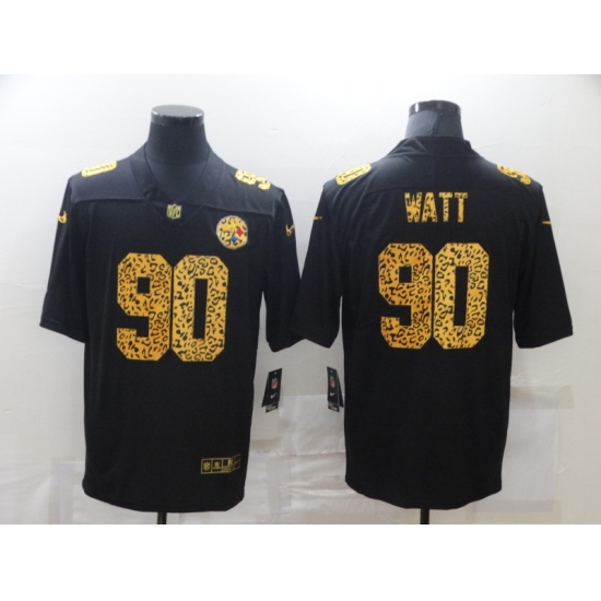 Men's Pittsburgh Steelers #90 T. J. Watt Black Nike Leopard Print Limited Jersey - Ujersey