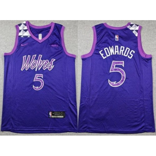 Men's Minnesota Timberwolves #5 Anthony Edwards Purple Sponsor Swingman Jersey - Ujersey