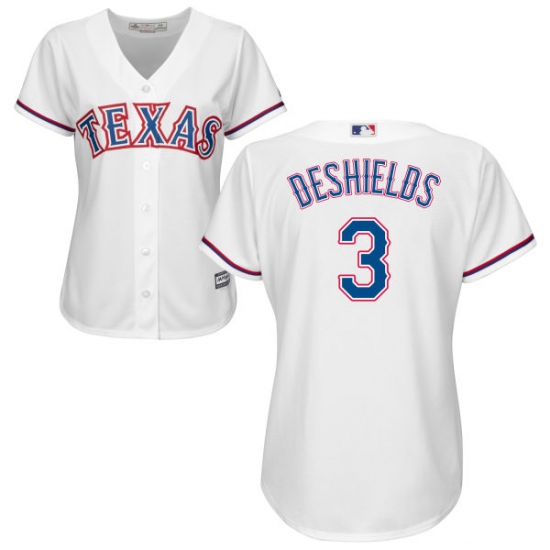 Women's Majestic Texas Rangers #3 Delino DeShields Replica White Home Cool Base MLB Jersey - Ujersey