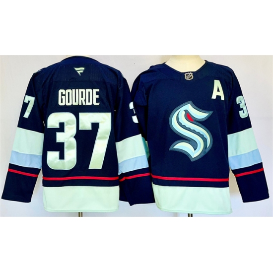 Men's Seattle Kraken #37 Yanni Gourde Navy 2024-25 Home With A Stitched Hockey Jersey - Ujersey
