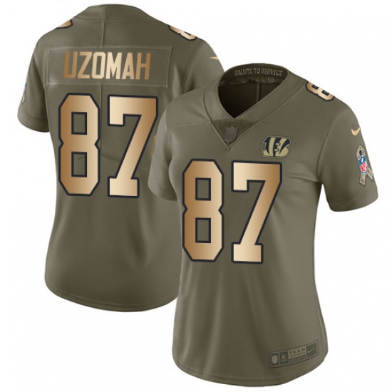 Women's Nike Cincinnati Bengals #87 C.J. Uzomah Limited Olive/Gold 2017 Salute to Service NFL Jersey - Ujersey