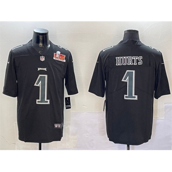 Men's Philadelphia Eagles #1 Jalen Hurts Black 2025 Super Bowl LIX And Jerome Brown F.U.S.E. Alternate Stitched Football Jersey - Ujersey