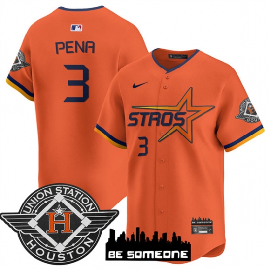 Men's Houston Astros #3 Jeremy Pena Orange 2025 City Connect Limited Stitched Baseball Jersey - Ujersey