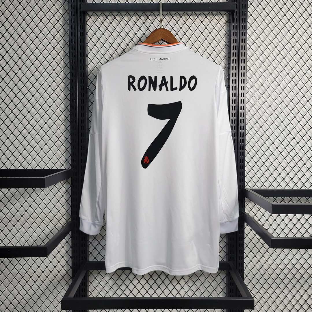 Real Madrid Retro Jersey Home Custom Long Sleeve Soccer Shirt 2013/14 - ujerseystore