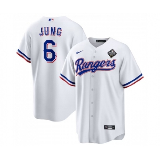 Men's Texas Rangers #6 Josh Jung 2023 White World Series Stitched Baseball Jersey - Ujersey