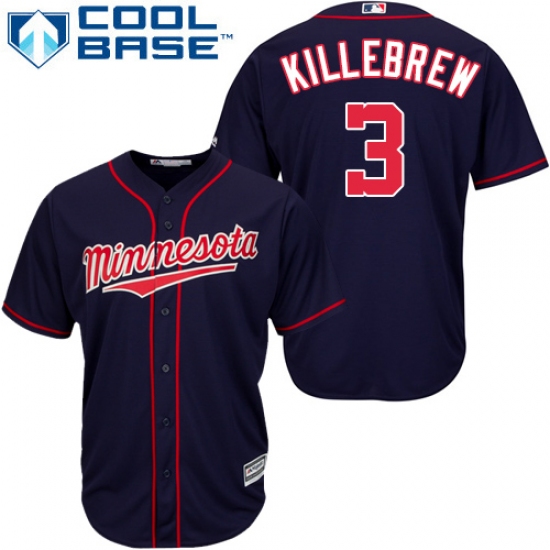 Men's Majestic Minnesota Twins #3 Harmon Killebrew Replica Navy Blue Alternate Road Cool Base MLB Jersey - Ujersey
