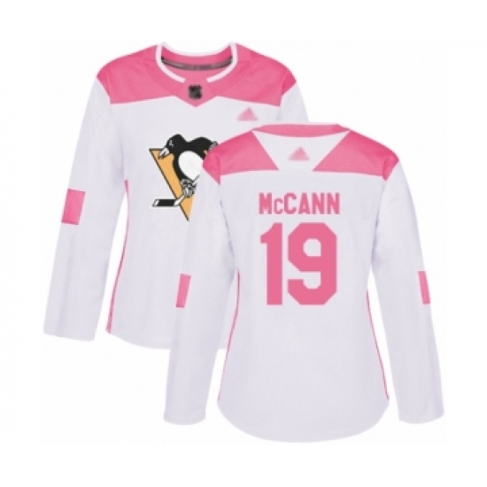 Women's Pittsburgh Penguins #19 Jared McCann Authentic White Pink Fashion Hockey Jersey