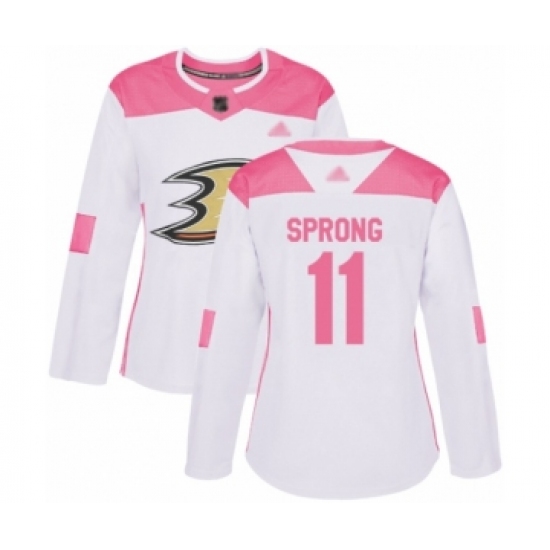 Women's Anaheim Ducks #11 Daniel Sprong Authentic White Pink Fashion Hockey Jersey - Ujersey