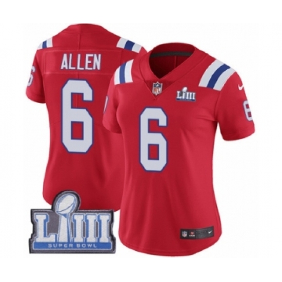 Women's Nike New England Patriots #6 Ryan Allen Red Alternate Vapor Untouchable Limited Player Super Bowl LIII Bound NFL Jersey - Ujersey