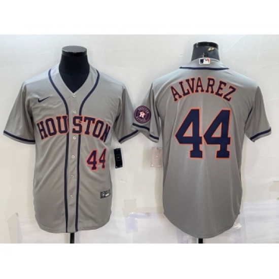 Men's Houston Astros #44 Yordan Alvarez Number Grey With Patch Stitched MLB Cool Base Nike Jersey - Ujersey