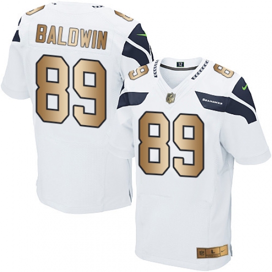 Men's Nike Seattle Seahawks #89 Doug Baldwin Elite White/Gold NFL Jersey - Ujersey