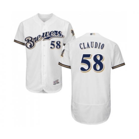 Men's Milwaukee Brewers #58 Alex Claudio White Alternate Flex Base Authentic Collection Baseball Jersey - Ujersey