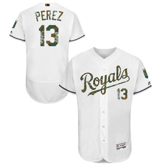 Men's Majestic Kansas City Royals #13 Salvador Perez Authentic White 2016 Memorial Day Fashion Flex Base MLB Jersey - Ujersey
