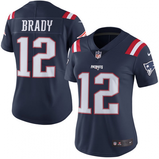 Women's Nike New England Patriots #12 Tom Brady Limited Navy Blue Rush Vapor Untouchable NFL Jersey - Ujersey