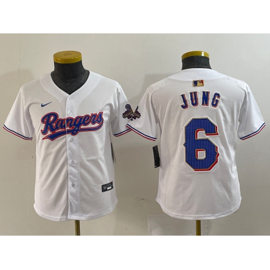 Youth Texas Rangers #6 Josh Jung White 2024 Gold Collection Limited Cool Base Jersey - Ujersey