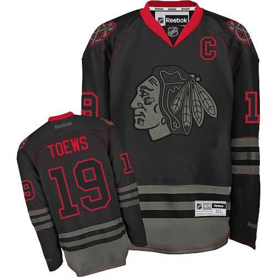 Men's Reebok Chicago Blackhawks #19 Jonathan Toews Authentic Black Ice NHL Jersey - Ujersey