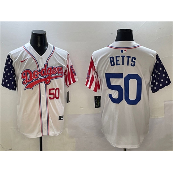Men's Los Angeles Dodgers #50 Mookie Betts White Limited Stitched Baseball Jersey - Ujersey