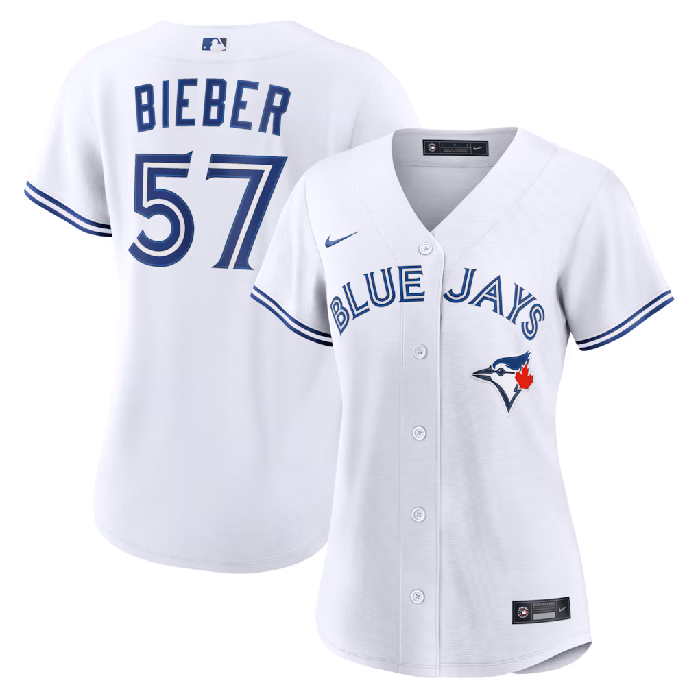 Women's Toronto Blue Jays Shane Bieber Nike White Home Replica Jersey