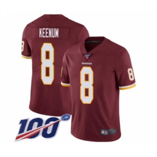 Youth Washington Redskins #8 Case Keenum Burgundy Red Team Color Vapor Untouchable Limited Player 100th Season Football Jersey