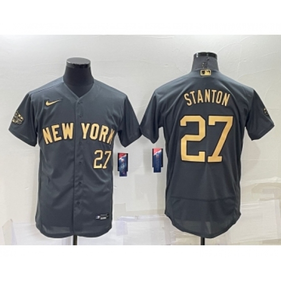 Men's New York Yankees #27 Giancarlo Stanton Number Grey 2022 All Star Stitched Flex Base Nike Jersey - Ujersey