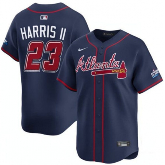 Men's Atlanta Braves #23 Michael Harris II Navy 2025 Speedway Classic Alternate Limited Stitched Baseball Jersey - Ujersey
