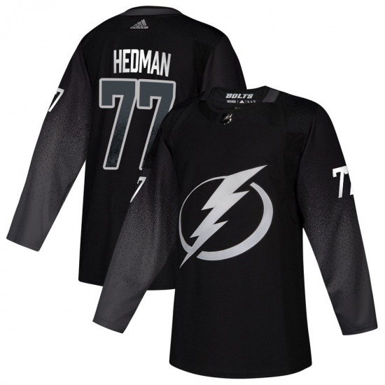 Men's Tampa Bay Lightning #77 Victor Hedman adidas Alternate Authentic Player Jersey Black - Ujersey