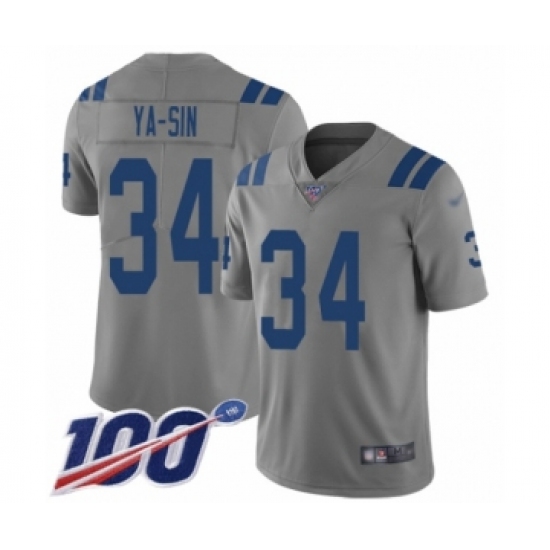 Youth Indianapolis Colts #34 Rock Ya-Sin Limited Gray Inverted Legend 100th Season Football Jersey - Ujersey