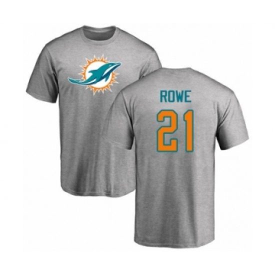 Football Miami Dolphins #21 Eric Rowe Ash Name & Number Logo T-Shirt - Ujersey
