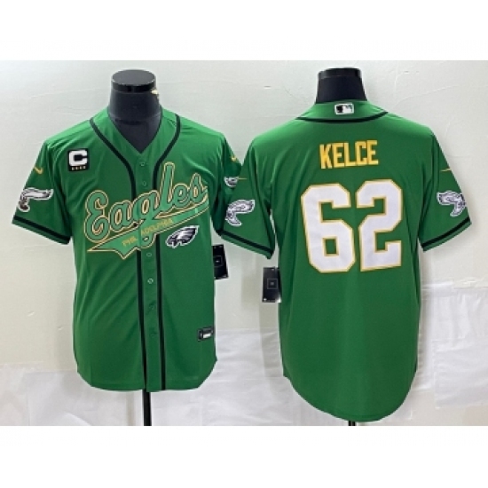 Men's Nike Philadelphia Eagles #62 Jason Kelce Green Gold C Cool Base Stitched Baseball Jersey - Ujersey