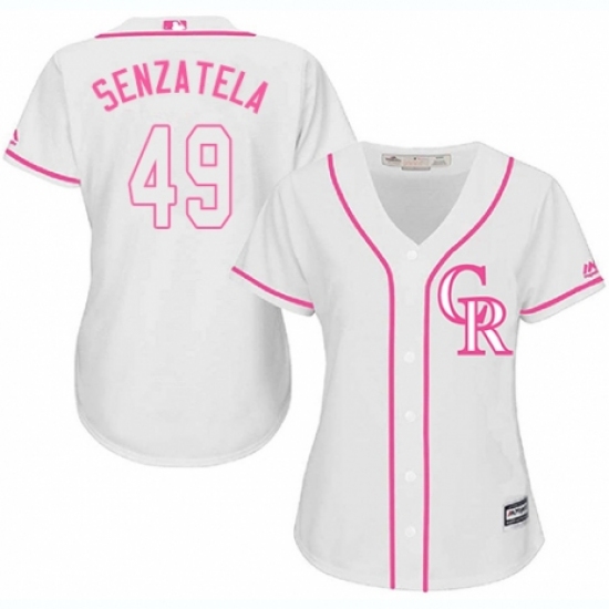 Women's Majestic Colorado Rockies #49 Antonio Senzatela Authentic White Fashion Cool Base MLB Jersey - Ujersey