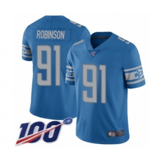 Men's Detroit Lions #91 A'Shawn Robinson Blue Team Color Vapor Untouchable Limited Player 100th Season Football Jersey - Ujersey