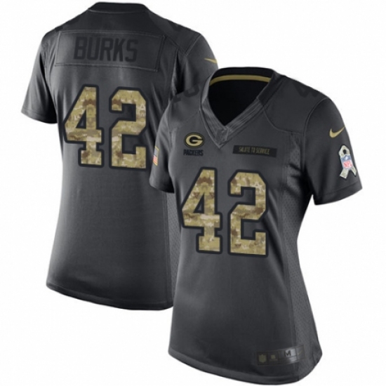 Women's Nike Green Bay Packers #42 Oren Burks Limited Black 2016 Salute to Service NFL Jersey - Ujersey