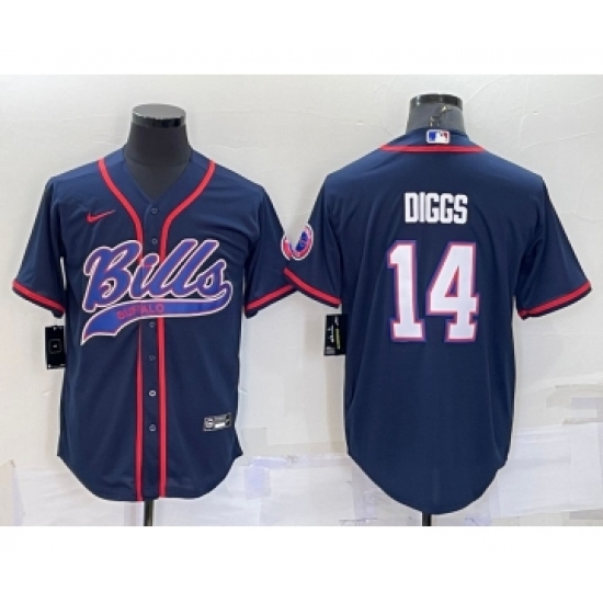 Men's Buffalo Bills #14 Stefon Diggs Navy With Patch Cool Base Stitched Baseball Jersey - Ujersey