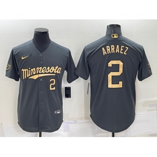 Men's Minnesota Twins #2 Luis Arraez Number Charcoal 2022 All-Star Cool Base Stitched Baseball Jersey - Ujersey