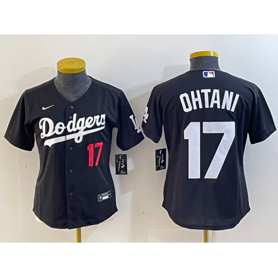 Women's Los Angeles Dodgers #17 Shohei Ohtani Number Black Turn Back The Clock Stitched Cool Base Jerseys - Ujersey