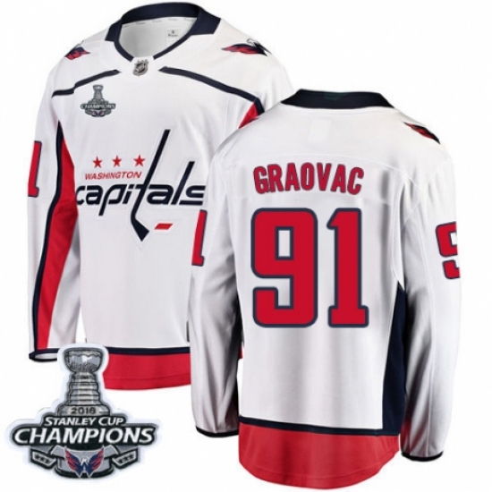 Youth Washington Capitals #91 Tyler Graovac Fanatics Branded White Away Breakaway 2018 Stanley Cup Final Champions NHL Jersey - Ujersey