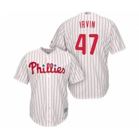 Youth Philadelphia Phillies #47 Cole Irvin Authentic White Red Strip Home Cool Base Baseball Player Jersey