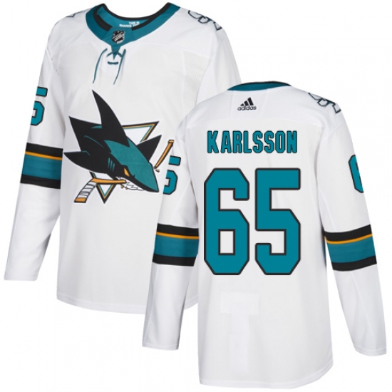 Men's Adidas San Jose Sharks #65 Erik Karlsson Authentic White Away NHL Jersey - Ujersey