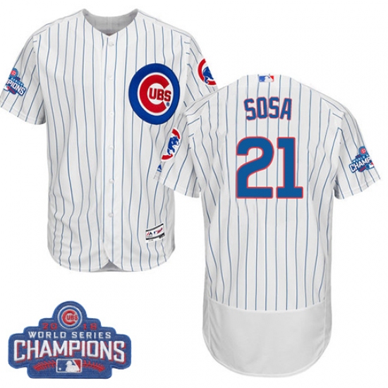 Men's Majestic Chicago Cubs #21 Sammy Sosa White 2016 World Series Champions Flexbase Authentic Collection MLB Jersey - Ujersey