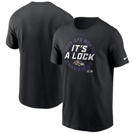 Men's Baltimore Ravens Black 2023 AFC North Division Champions Locker Room Trophy Collection T-Shirt - Ujersey
