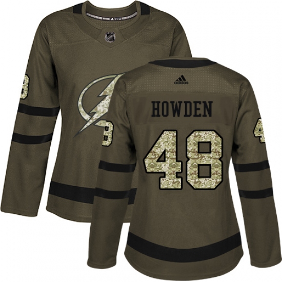 Women's Adidas Tampa Bay Lightning #48 Brett Howden Authentic Green Salute to Service NHL Jersey - Ujersey